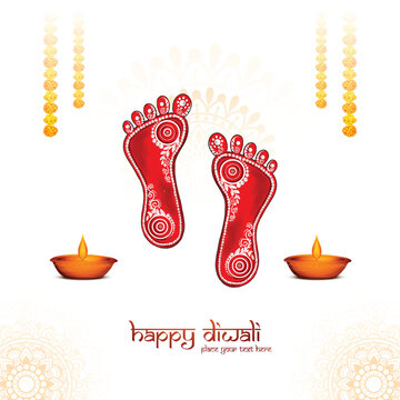 Happy diwali festival for goddess maa lakshmi charan or paduka card illustration design