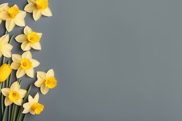 Background of daffodil flowers with space for text. Generative AI