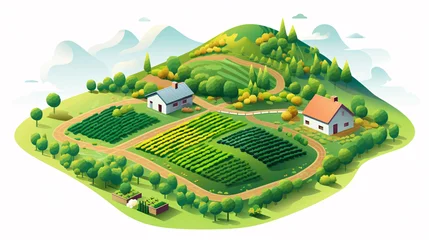Foto auf Leinwand Flat style design house farm top view, outdoor panoramic countryside illustration. © lin