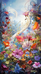 Surreal Symphony, A Harmonious Floral Extravaganza in the Enchanted Garden of Imagination - obrazy, fototapety, plakaty