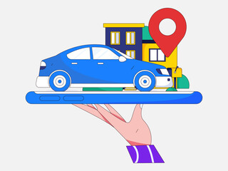 Flat vector concept operation hand drawn illustration of people taking a taxi
