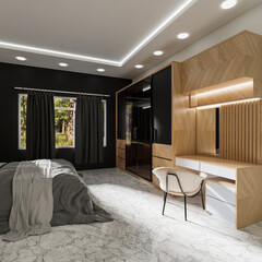 A bedroom that looks exclusive and luxurious but still maintains a minimalist concept.