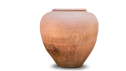 PNG of Antique ceramic decorative amphora on a transparent background. Clay pottery pot, a set of ancient utensils for gardening and interior