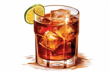 Transparent illustration of a mixed drink with rum and cola. Generative AI - obrazy, fototapety, plakaty