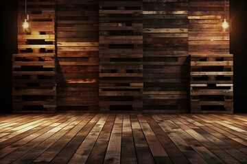 Industrial backdrop with wooden pallets for website product showcase design. Generative AI