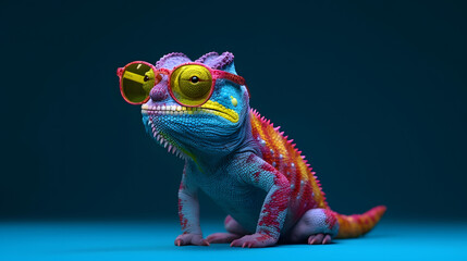 funny Chameleon wearing sunglasses  - obrazy, fototapety, plakaty
