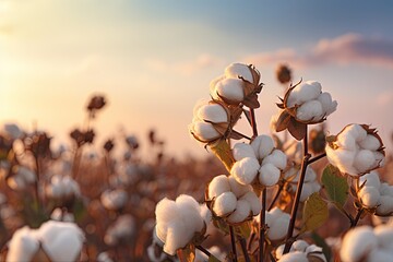 a cotton field on sunset