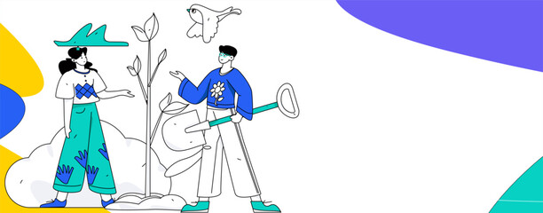 Flat character vector concept operation hand drawn illustration of planting trees on Arbor Day in spring
