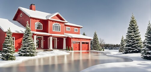 snow covered house in winter
