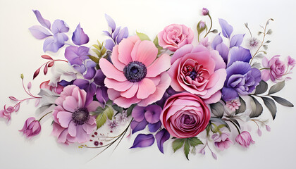Floral Embrace, Pink and Purple Petals Entwined in Love
