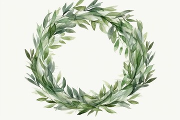 Abstract watercolor wreath with bay leaves, ideal for wedding invitation and save the date cards. Generative AI