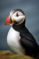 Naklejka premium A black and white bird with a red beak