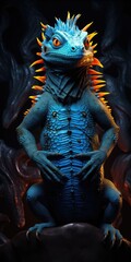 Fototapeta premium A colorful lizard with distinctive spikes on its head