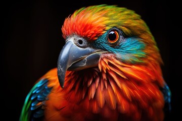 A vibrant bird against a dark backdrop