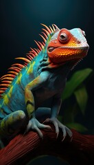 Fototapeta premium A vibrant lizard perched on a tree branch