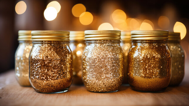 Jam jars filled with sparkling glitter