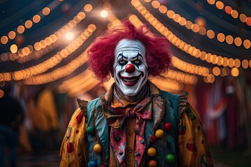 clown in front of the circus tent - obrazy, fototapety, plakaty