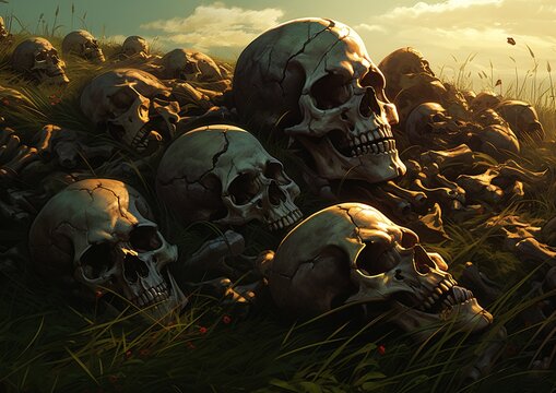 skulls sitting grass stunning magic gathering end days perspective maddening forbidden knowledge necromancer