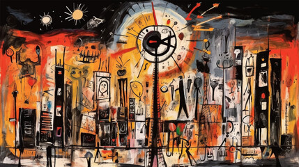 Abstract art urban landscape, cityscape watercolor on art paper. For wallpaper, banner, poster, canvas, etc. Vector Illustration.