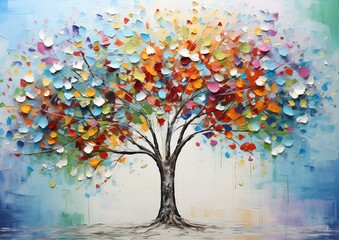 tree leaves melting conceptual installation hearts clustered scattered arms held high triumph color blocks pathways