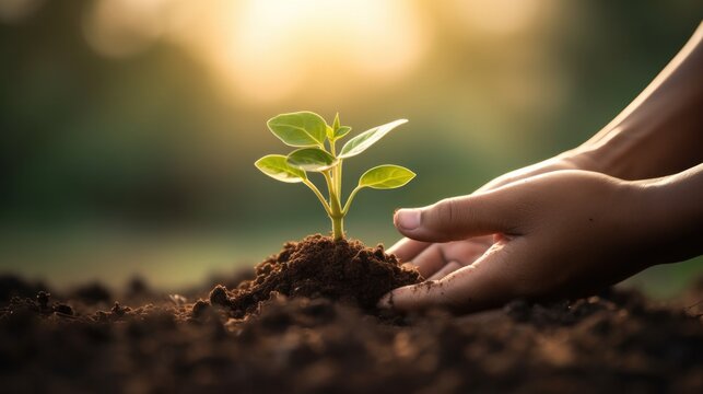 hold young tree ready to grow in fertile soil, prepare for plant and reduce global warming, Save world environment , save life, Plant a tree world environment day, sustainable