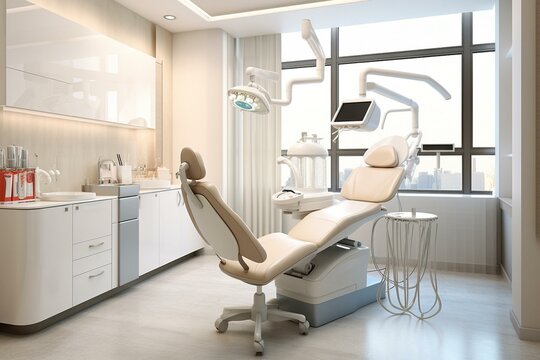 Contemporary dental office with functioning instruments and chair. Generative AI