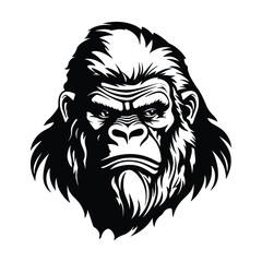Silhouette of angry gorilla, black and white
