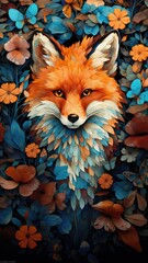 Fototapeta premium a beautiful painting of a fox surrounded by vibrant flowers