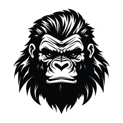 Silhouette of angry gorilla, black and white