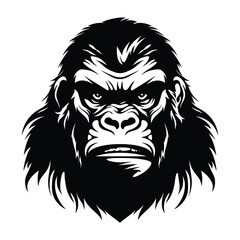 Silhouette of angry gorilla, black and white