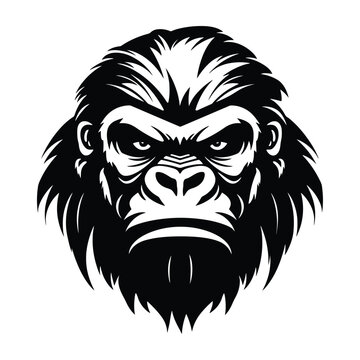 Silhouette of angry gorilla, black and white