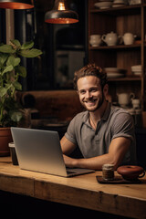 a man working on his laptop at a table