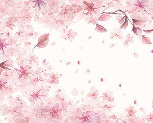 Fototapeta na wymiar 水彩で描いたピンクの花びらのフレーム
