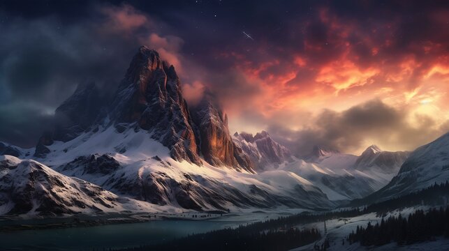 mountain range lake background matte lens flares enchanted dreams arcs flame blizzard red skies stunning ski panoramic