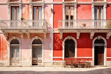 Obraz premium a vibrant red building with two balconies and a balcony railing