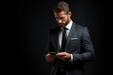 a businessman engrossed in his smartphone