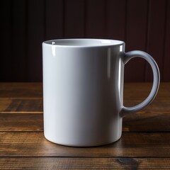 A white coffee mug sitting on a table. Generative AI. 