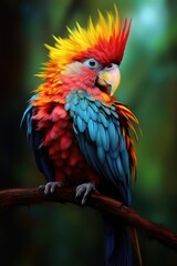 Fototapeta premium a vibrant parrot sitting on a branch in the lush green forest