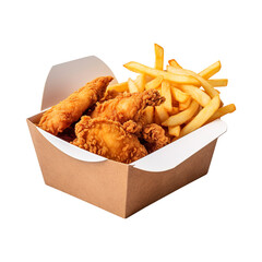 Fried chicken wings, nuggets and fries isolated on transparent background Remove png, Clipping Path