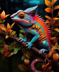 Fototapeta premium A vibrant chameleon perched on a tree branch
