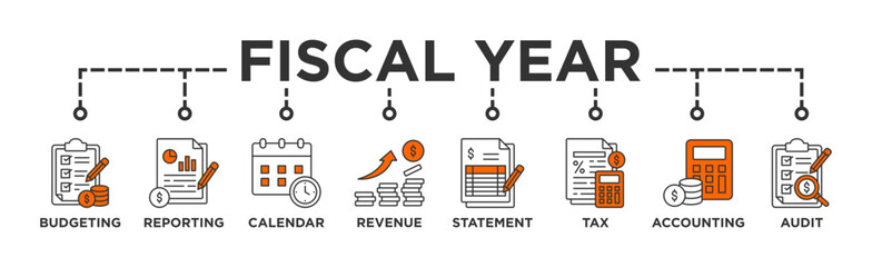 Fiscal year banner web icon vector illustration concept with icon of budgeting, reporting, calendar, revenue, statement, tax, accounting, audit