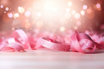 pink ribbon table lights background resources profile joy life sparse floating particles wearing hair bow wistful bosom banner - obrazy, fototapety, plakaty