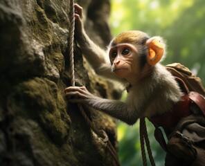 A monkey climbing a tree
