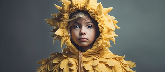Sad young girl wearing chicken costume With copyspace for text