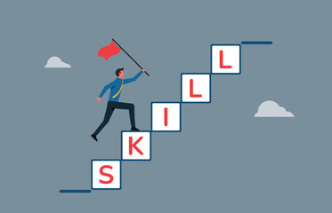 Upskilling and personal competency concept. Skill training, education, learning, ability, knowledge and competency for career development. Upskilling, reskilling, new skills achievement