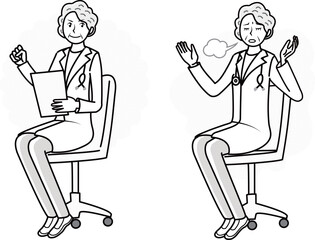 診察するシニアの女性医師のイラストセット