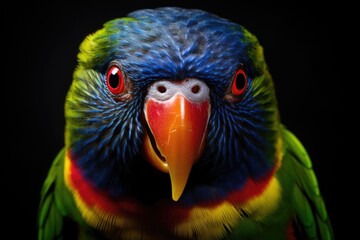 Naklejka premium A vibrant bird against a contrasting black backdrop