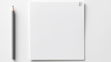 A blank white paper with a paperclip and a pencil on a white background. This image shows a blank white paper with a silver paperclip on the top right corner and a black pencil on the left side. The
