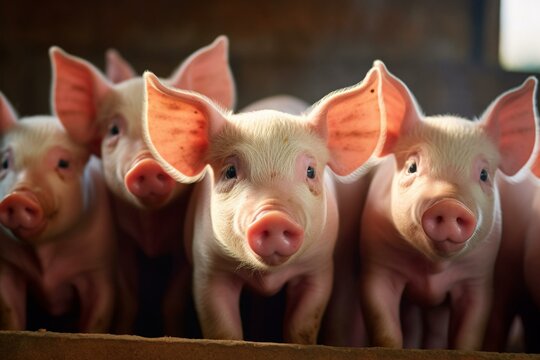 Pigs in a farm barn - breeding concept. Generative AI