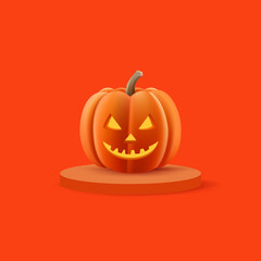 Halloween Ornament 3D Pumpkin Vector with Orange Background